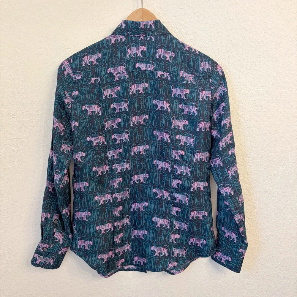 J Crew Collection Silk Tiger Print Blouse Top 00 Maximalist Statement Button Up